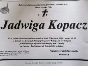 zmarła Jadwiga Kopacz